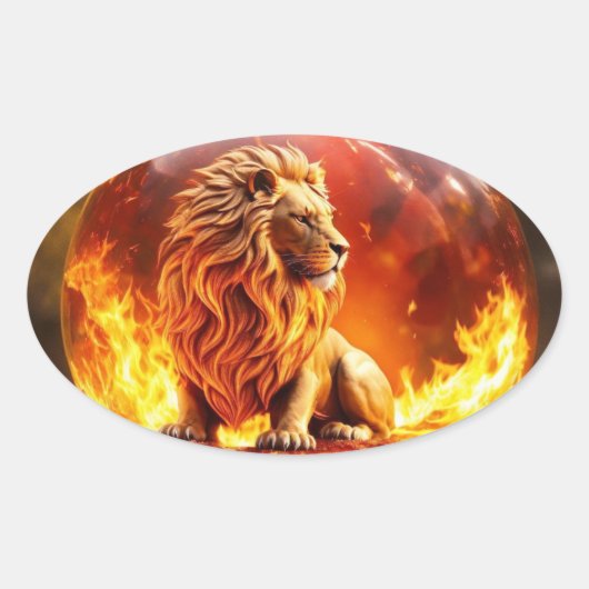 Majestic Leeuw: Koning van het Wilde Ovale Sticker (Voorkant)