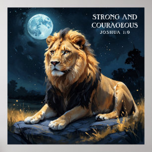 Majestic Leeuw 's nachts met sterren en maangeloof Poster