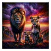 Majestic Leeuwen bij zonsondergang in Afrika S Perfect Poster (Voorkant)