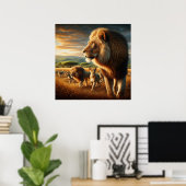 Majestic Leeuwen en Speelse welpen Poster (Thuiskantoor)