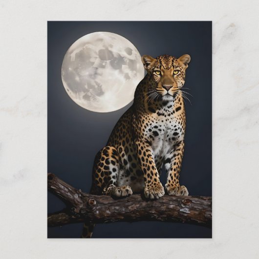 Majestic Leopard and Full Moon  Briefkaart (Voorkant)