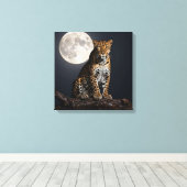 Majestic Leopard and Full Moon   Canvas Afdruk (Insitu (Houten vloer))