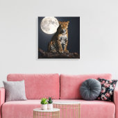 Majestic Leopard and Full Moon   Canvas Afdruk (Insitu (Woonkamer))