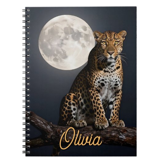 Majestic Leopard and Full Moon Personalized Notitieboek (Voorkant)