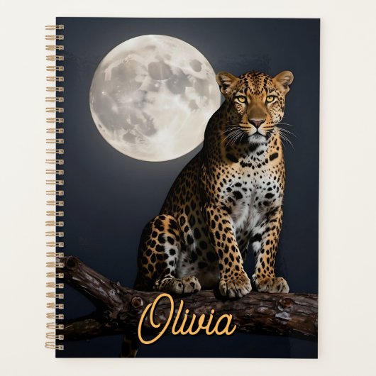 Majestic Leopard and Full Moon Personalized Planner (Voorkant)