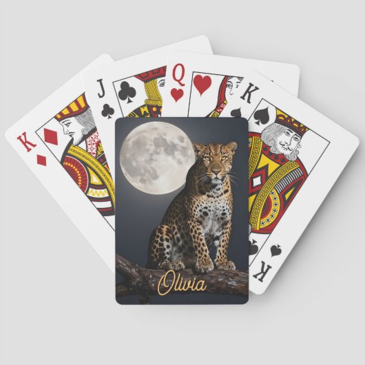 Majestic Leopard and Full Moon Personalized Pokerkaarten (Achterkant)