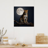Majestic Leopard and Full Moon   Poster (Keuken)