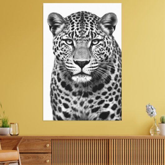 Majestic Leopard Black & White Canvas Print (Insitu (Woonkamer))