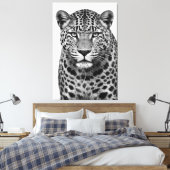 Majestic Leopard Black & White Canvas Print (Insitu (Slaapkamer))