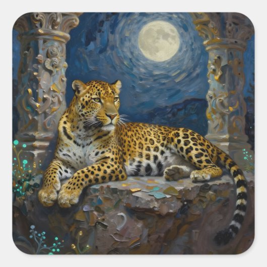 Majestic Leopard on Cliff Ledge   Vierkante Sticker (Voorkant)