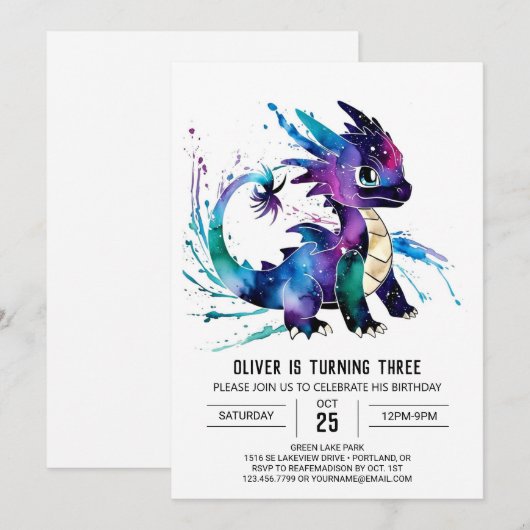 Majestic Leuke Draak Digitale Jongen Verjaardag Kaart (Voorkant / Achterkant)