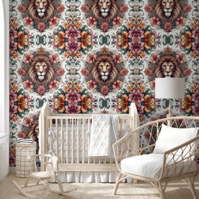 Majestic Lion & Boho Floral Harmony Behang (Kinderen)