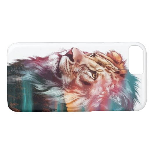 Majestic Lion Double Exposure met Natuur Vibrant Case-Mate iPhone Case (Achterkant (Horizontaal))