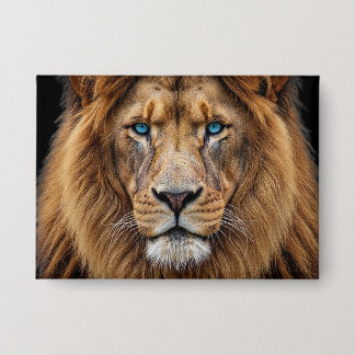Majestic Lion Face with Blue Eyes | Wildlife Anima Button