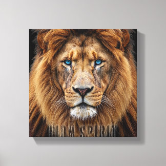 Majestic Lion Face with Blue Eyes | Wildlife Anima Canvas Afdruk