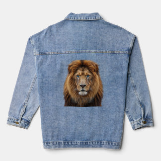 Majestic Lion Face with Blue Eyes | Wildlife Anima Denim Jacket