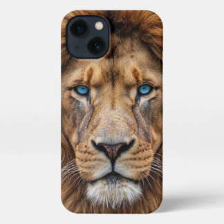 Majestic Lion Face with Blue Eyes | Wildlife Anima iPhone 13 Hoesje