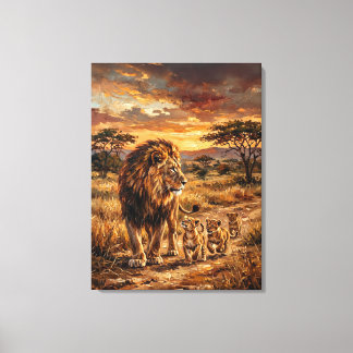 Majestic Lion Family – Golden Savannah Art Canvas Afdruk