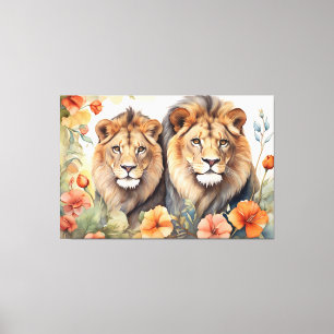 Majestic Lion & Floral Waterverf Art Print