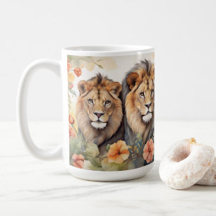 Majestic Lion & Floral Waterverf Art Print Koffiemok