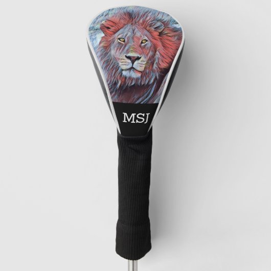 Majestic Lion Head in Red en Blue met Monogram Golfheadcover (Voorkant)