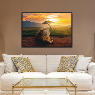 Majestic Lion in Afrika op zonsondergang Poster