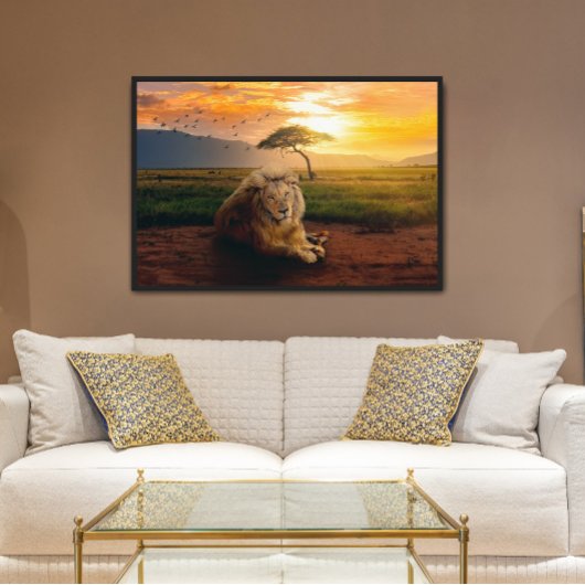 Majestic Lion in Afrika op zonsondergang Poster