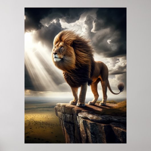 Majestic Lion op Cliff - Inspirerend Wildlife Poster (Voorkant)