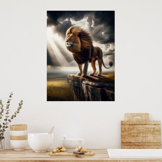Majestic Lion op Cliff - Inspirerend Wildlife Poster (Keuken)