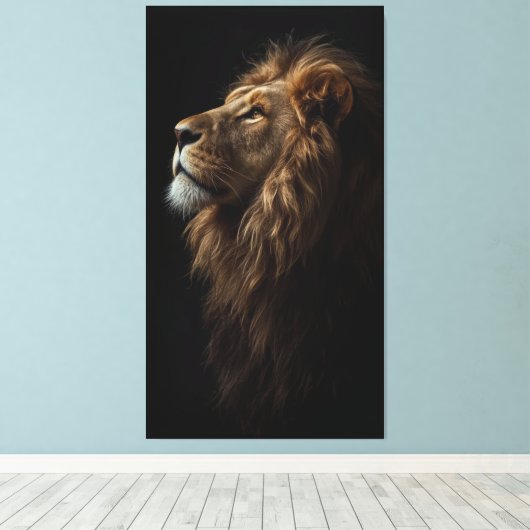 Majestic Lion Portrait Strength & Royal Confidence Canvas Afdruk (Insitu (Houten vloer))