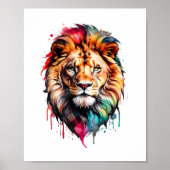 Majestic Lion Rainbow Waterverf Splash Art Poster (Voorkant)