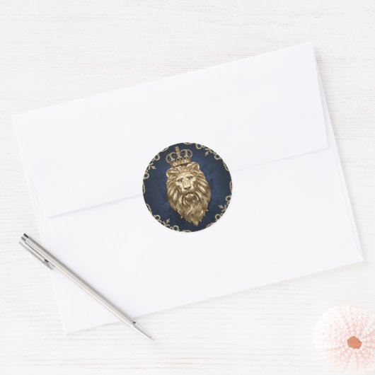 Majestic lion ronde sticker (Envelop)