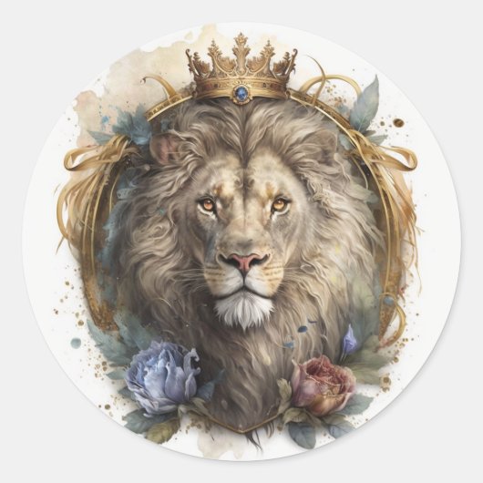 Majestic Lion Sticker in Regal Waterverf Style (Voorkant)