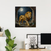 Majestic Lion Strolling under the Moonlight  Poster (Thuiskantoor)