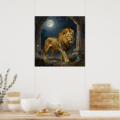 Majestic Lion Strolling under the Moonlight  Poster (Keuken)