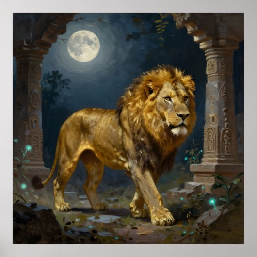 Majestic Lion Strolling under the Moonlight  Poster (Voorkant)