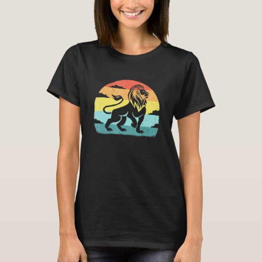 Majestic Lion Symbool Retro  Zonsondergang Leeuw T-shirt (Voorkant)