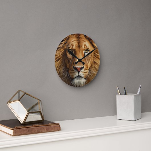 Majestic Lion Wall Clock – Powerful Wildlife Art H Ronde Klok (Kantoor)
