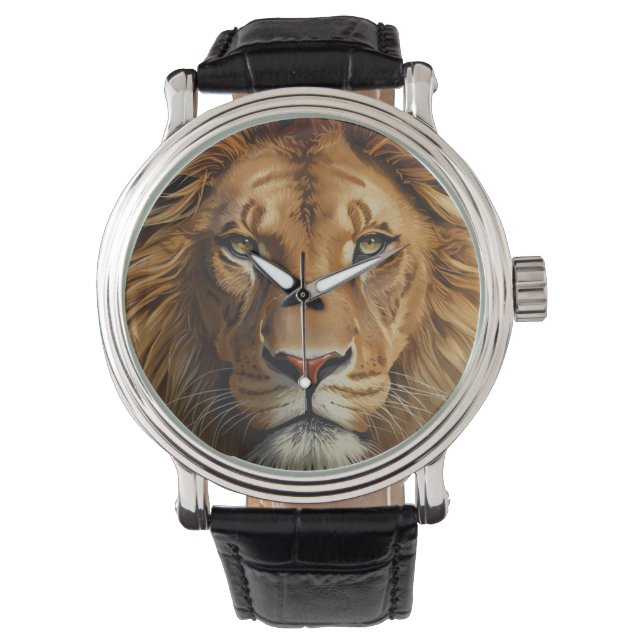 Majestic Lion Wrist Watch – Powerful Wildlife Art  Horloge (Voorkant)