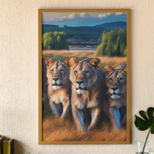 Majestic Lions die door Verdant Field zwerven Poster
