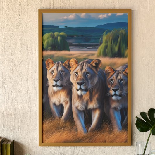 Majestic Lions die door Verdant Field zwerven Poster