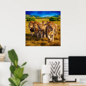 Majestic Lions Roaming de Savanna Poster (Thuiskantoor)