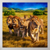 Majestic Lions Roaming de Savanna Poster (Voorkant)