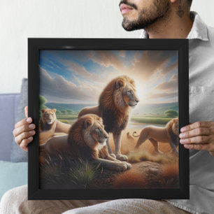 Majestic Lions Roaming de Savanna Poster
