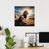 Majestic Lions Roaming de Savanna Poster (Thuiskantoor)