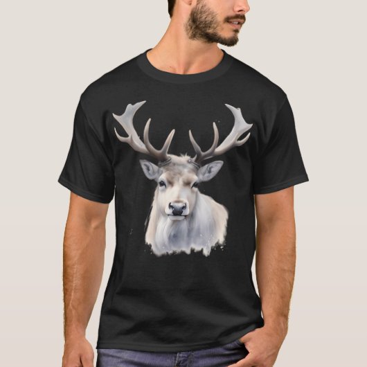 Majestic Magnificent Reindeer Realistic Reindeer W T-shirt (Voorkant)