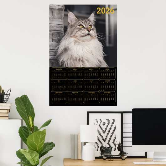 Majestic Maine Coon Cat – 2026 Wall Calendar Poster (Thuiskantoor)