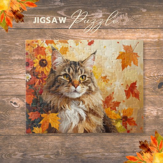Majestic Maine Coon with Fall Leaves and Sunflower Legpuzzel