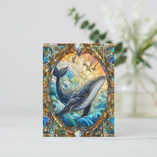 Majestic Marine Mozaïek Een Glas in lood Walvis Briefkaart (Staand voorkant)