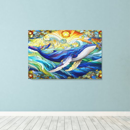 Majestic Marine Mozaïek Een Glas in lood Walvis Canvas Afdruk (Insitu (Houten vloer))
